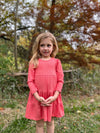 iona dress  long sleeve in coral