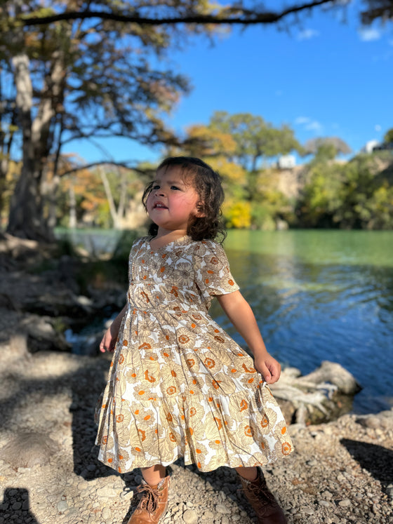 Indigo Dress in Golden Floral