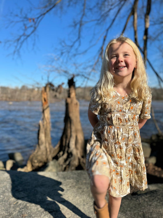 Indigo Dress in Golden Floral