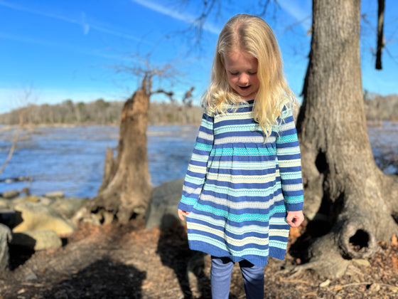 Joanna-Dress in Blue Knit Stripe