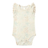 Delicate flutter sleeve floral print onesie with lace trim