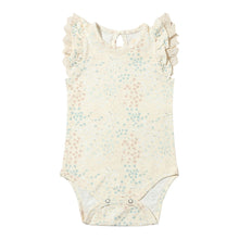  Delicate flutter sleeve floral print onesie with lace trim