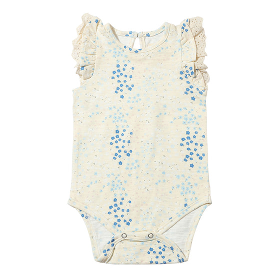 Flutter lace sleeve blue floral pattern onesie