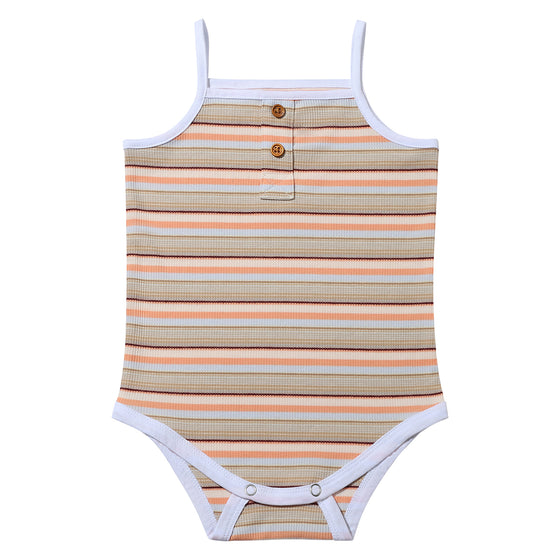 Flat shot of the Karter Onesie in natural retro stripe 