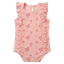 a flat hot of the Lark onesie in pink dandelion print 