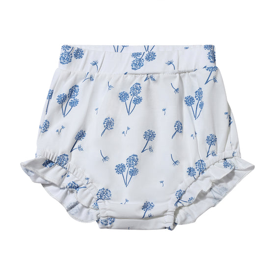 White and blue flora print baby bloomer