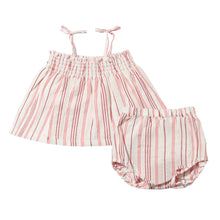  Red and white striped smocked baby dress with matching bloomer 