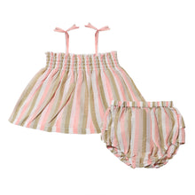  Pink and tan striped baby dress with matching bloomer 