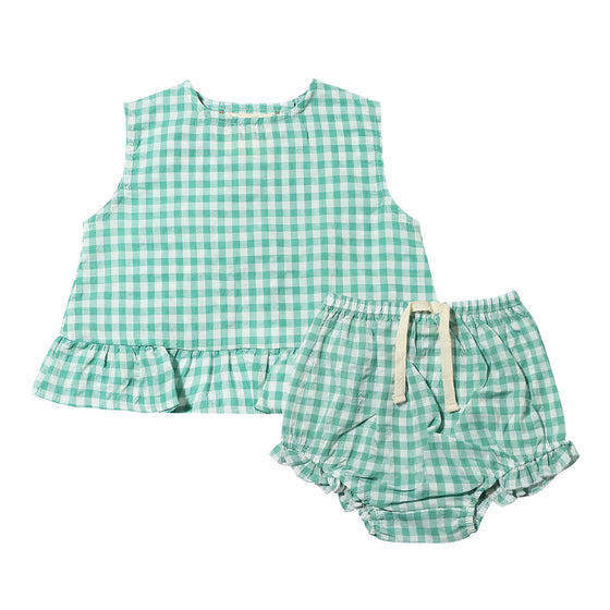 Aria Dress in Green plaid wiht matching bloomer 