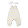 Baby romper in soft ribbed pale yellow nad blue stripes, comes in size 0-3 months through 18-24 months 