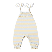  Baby romper in soft ribbed pale yellow nad blue stripes, comes in size 0-3 months through 18-24 months 