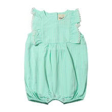  The Vignette Girls Poppy Bubble in aqua is a sweet and stylish romper with ruffle flutter sleeves, designed for comfort and breathability. Its vibrant aqua color and soft fabric make it the perfect choice for warm weather occasions.
