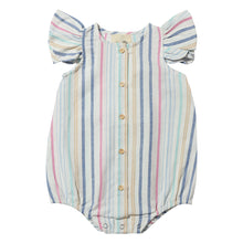  The Cammie Bubble in Pink and Blue Multi Stripe is a charming and stylish romper for babies, featuring flutter sleeves and a colorful stripe pattern in pink, blue, and white. This playful baby bubble is made from soft, breathable fabric, making it perfect for warm weather and summer outings. Its vibrant design offers a mix of comfort and style, making it a must-have addition to any toddler’s wardrobe for beach days, family gatherings, or everyday wear.
