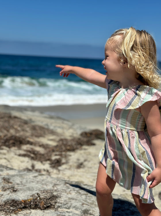 Harper Dress in Aqua Pink Stripe