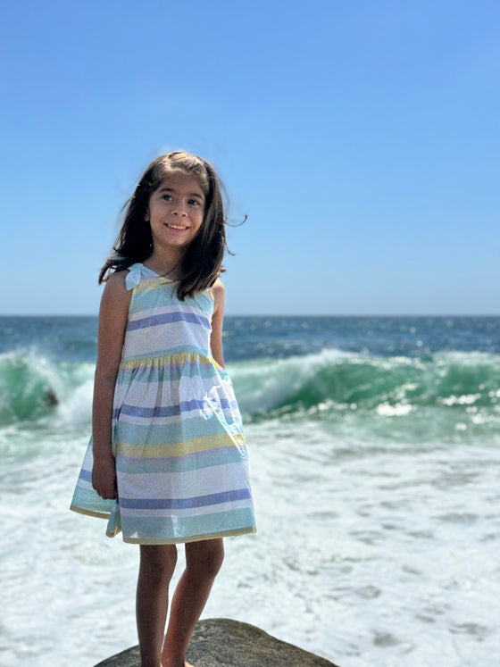 Emma Dress in Blue and Yellow Stripe