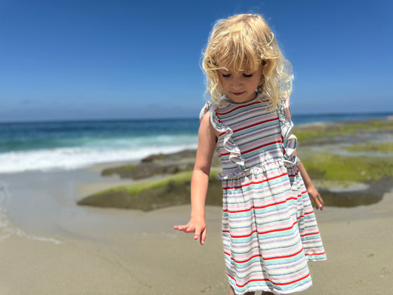 Maria Dress In Pink Aqua Terry Stripe