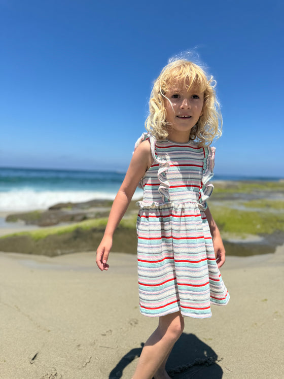 Maria Dress In Pink Aqua Terry Stripe