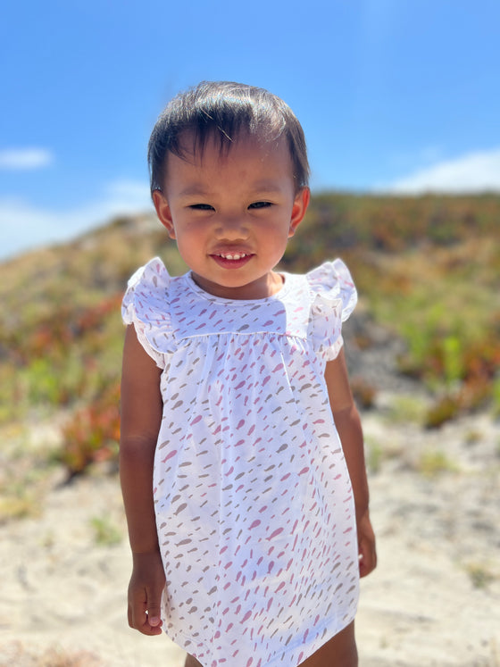 Keely Dress in Tan and Pink Fish Print