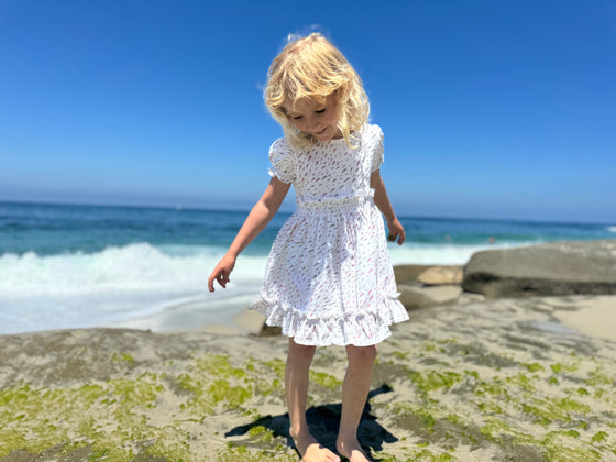Keely Dress in Coral and Aqua Fish Print