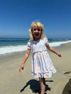 Keely Dress in blue and yellow Fish Print