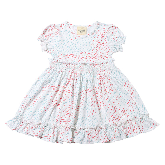 Keely Dress in Coral and Aqua Fish Print