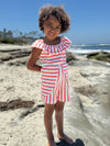 Dolly Romper in Coral Stripe Terry