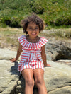Dolly Romper in Coral Stripe Terry