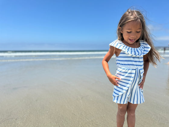 Dolly Romper in Blue Stripe Terry