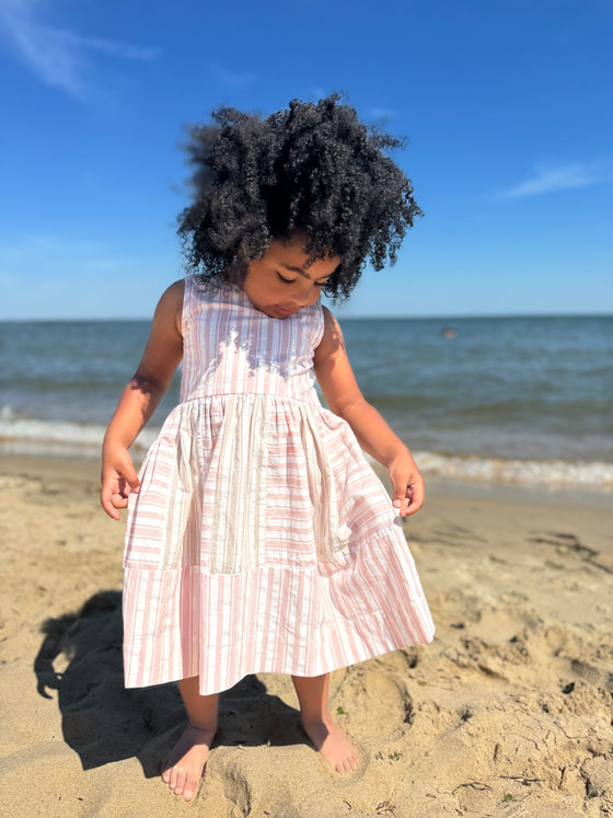 Kelly Dress in Pink and Tan Stripe