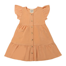  Orange sun dress with wooden button detail and flutter sleeves, size 12-18m-16y