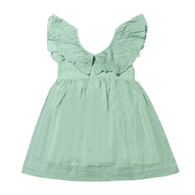  Mint green Swiss dot sun dress with ruffled collar size 12-18m - 16y