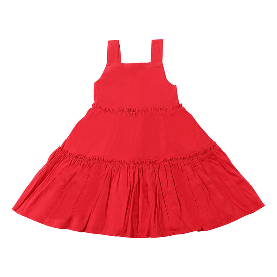 Child's Bright Red, tiered, sun dress, size 18-18m-16y