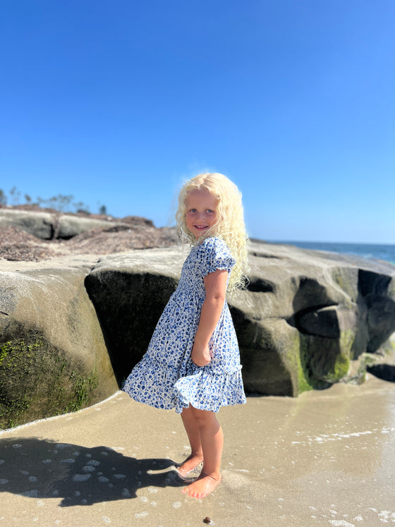Dehlia Dress in Blue Meadow Flowers
