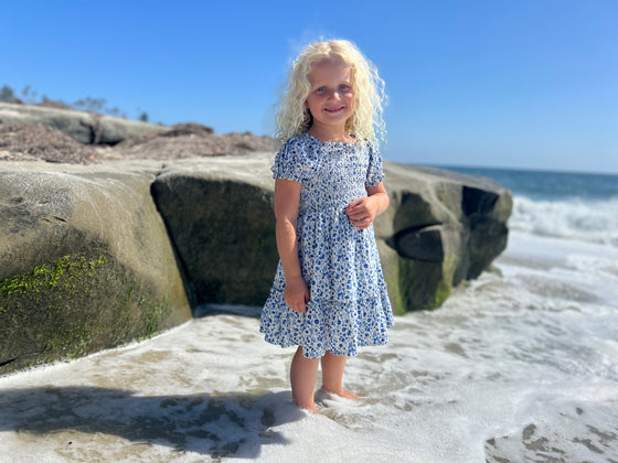 Dehlia Dress in Blue Meadow Flowers