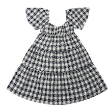  Buffalo Check White and Navy Blue three tiered sun dress, size 12-18m-16y