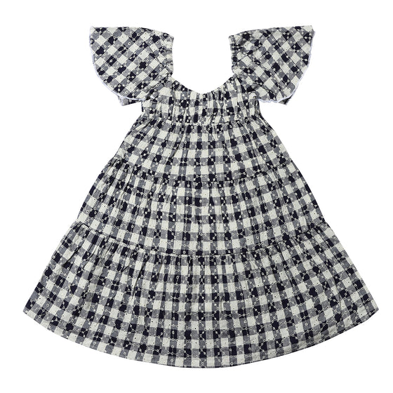 Buffalo Check White and Navy Blue three tiered sun dress, size 12-18m-16y