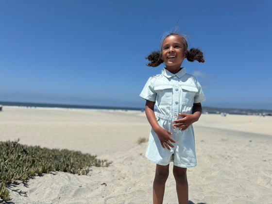 Addison Romper in light Denim