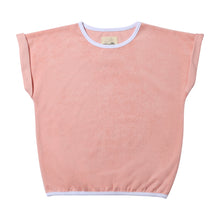  A soft pink Terry cloth tee with white piping, comes in sizes 12-18 months -16 years.