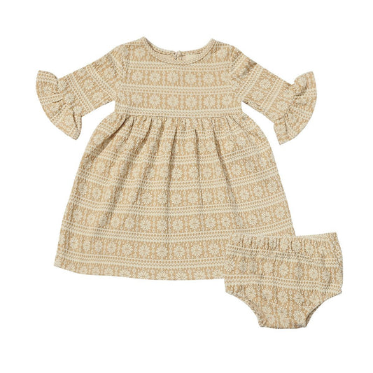 Paige Dress in Gold Snowflake