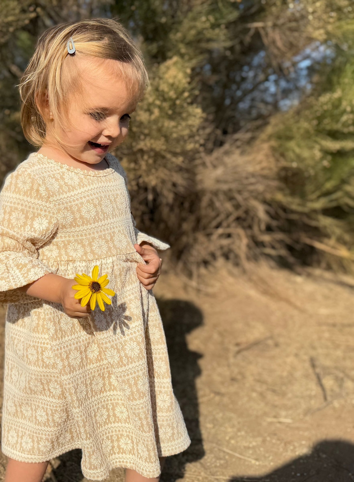 Paige Dress in Gold Snowflake