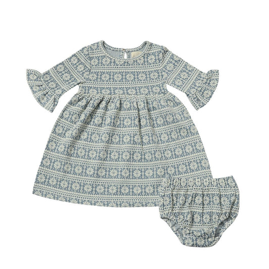Paige Dress in Blue Snowflake