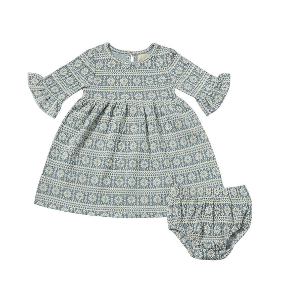 Paige Dress in Blue Snowflake