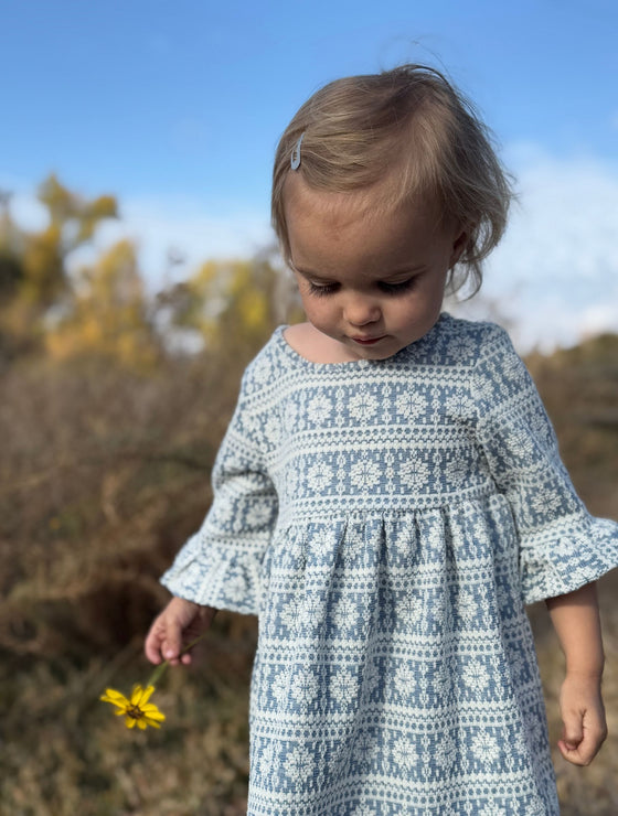Paige Dress in Blue Snowflake