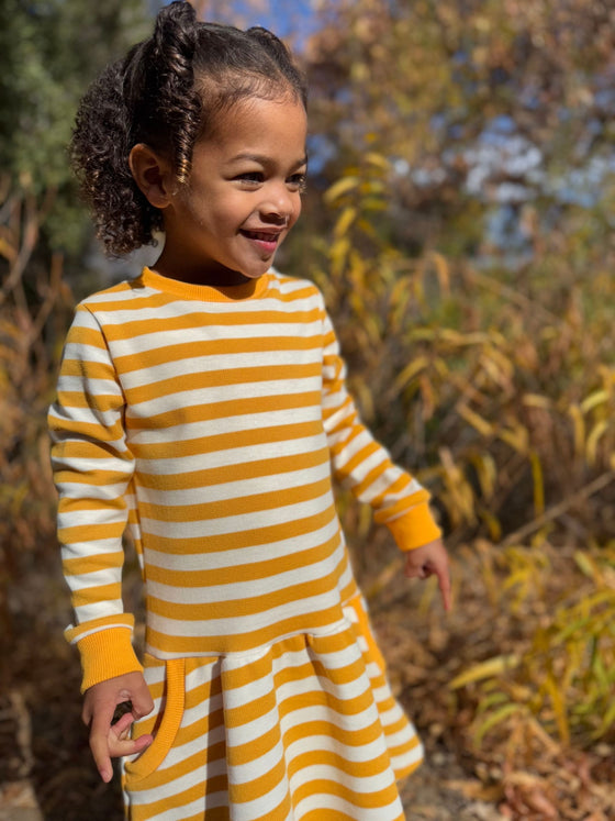 Lara Dress in Gold Stripe