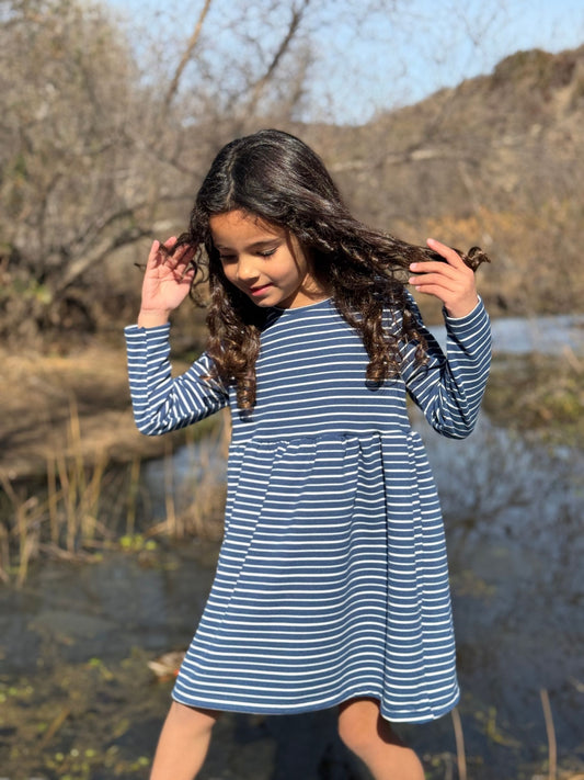 Madigan Dress in Navy Stripe