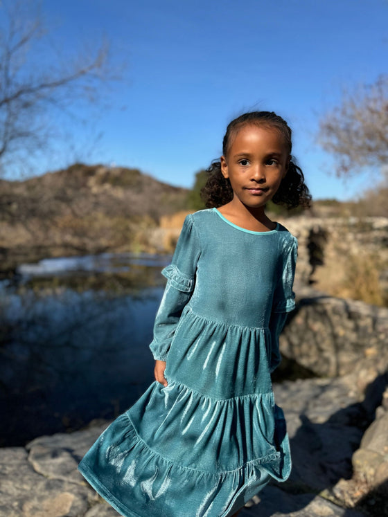 Eliana Dress in Teal Velvet