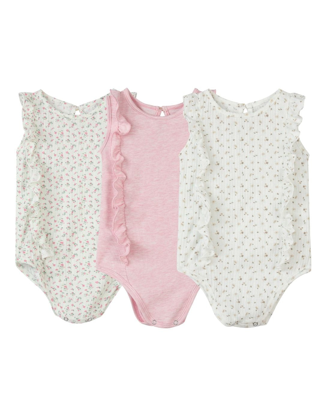 lark onesies in pink and floral