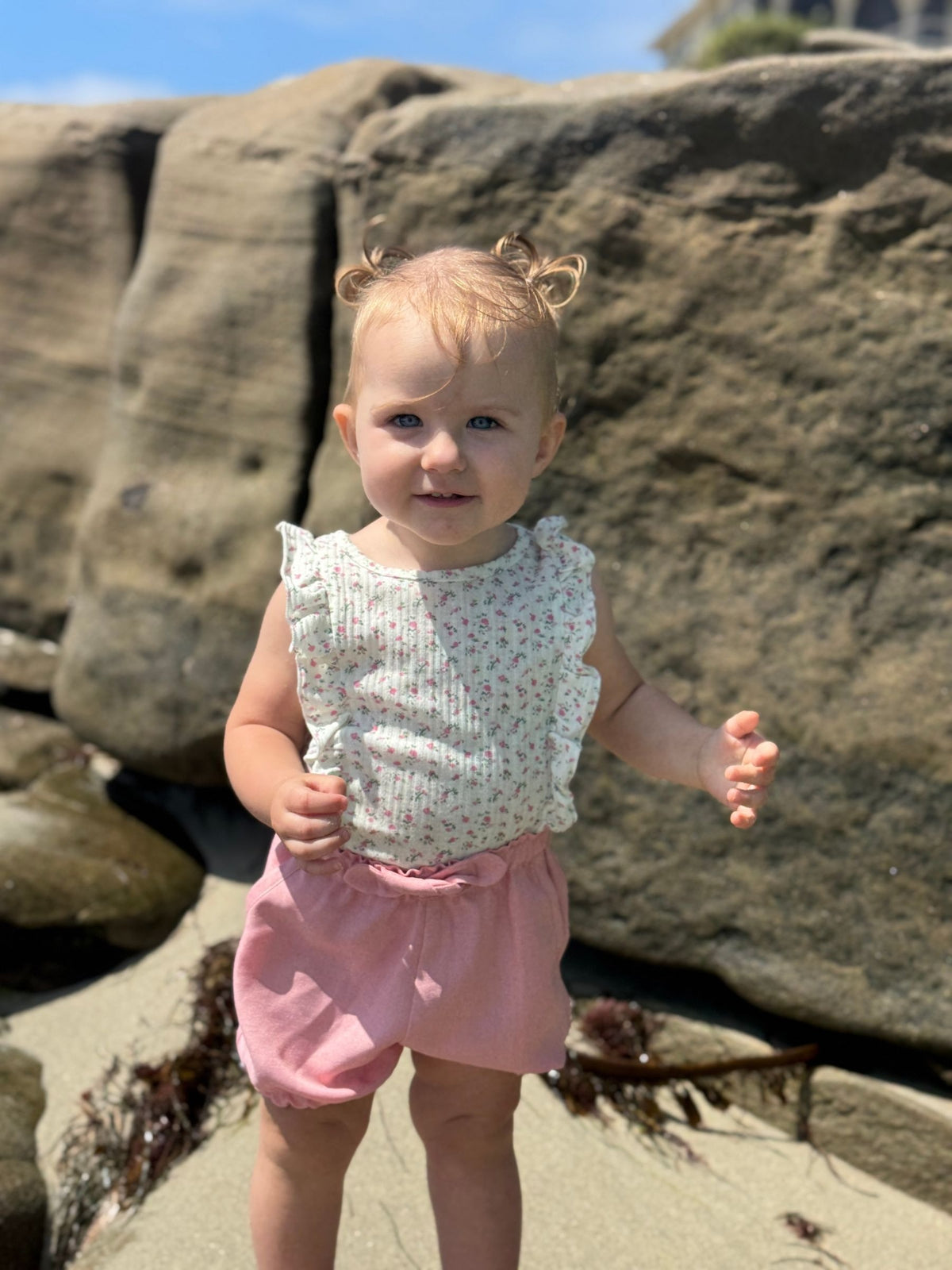 lark onesies in pink and floral
