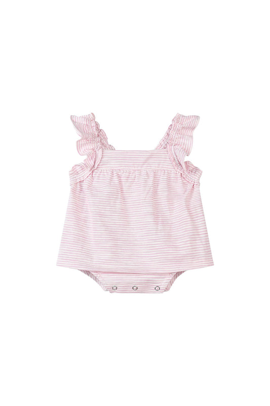 maggie onesie dress in lavender stripe