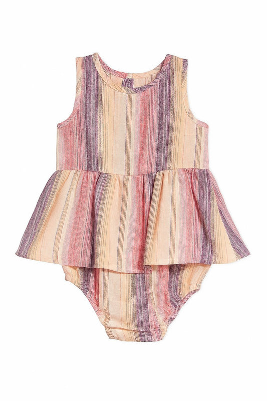 nellie onesie dress in pink & lavender stripe